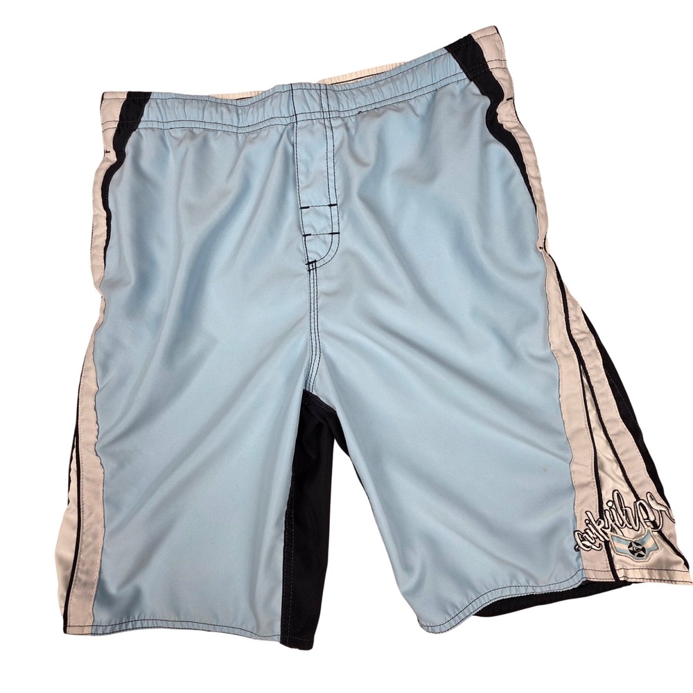 VTG Quiksilver Mens Board Shorts  Blue Black White Mesh Lined Swim Trunks Size M